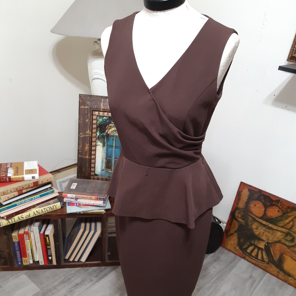 Womens Dress Solid Brown skirted sz 8 ELLEN TRACY b61 Basic Neutral Careers